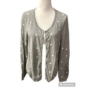 Talbots Cardigan Sweater Gray White Large